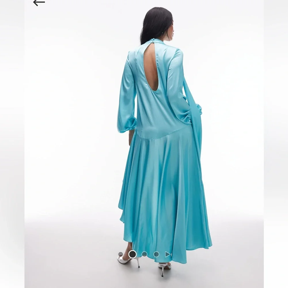 ASOS satin maxi dress with dropped waist and scarf detail in turquoise sz: 0 NWT - Picture 2 of 3